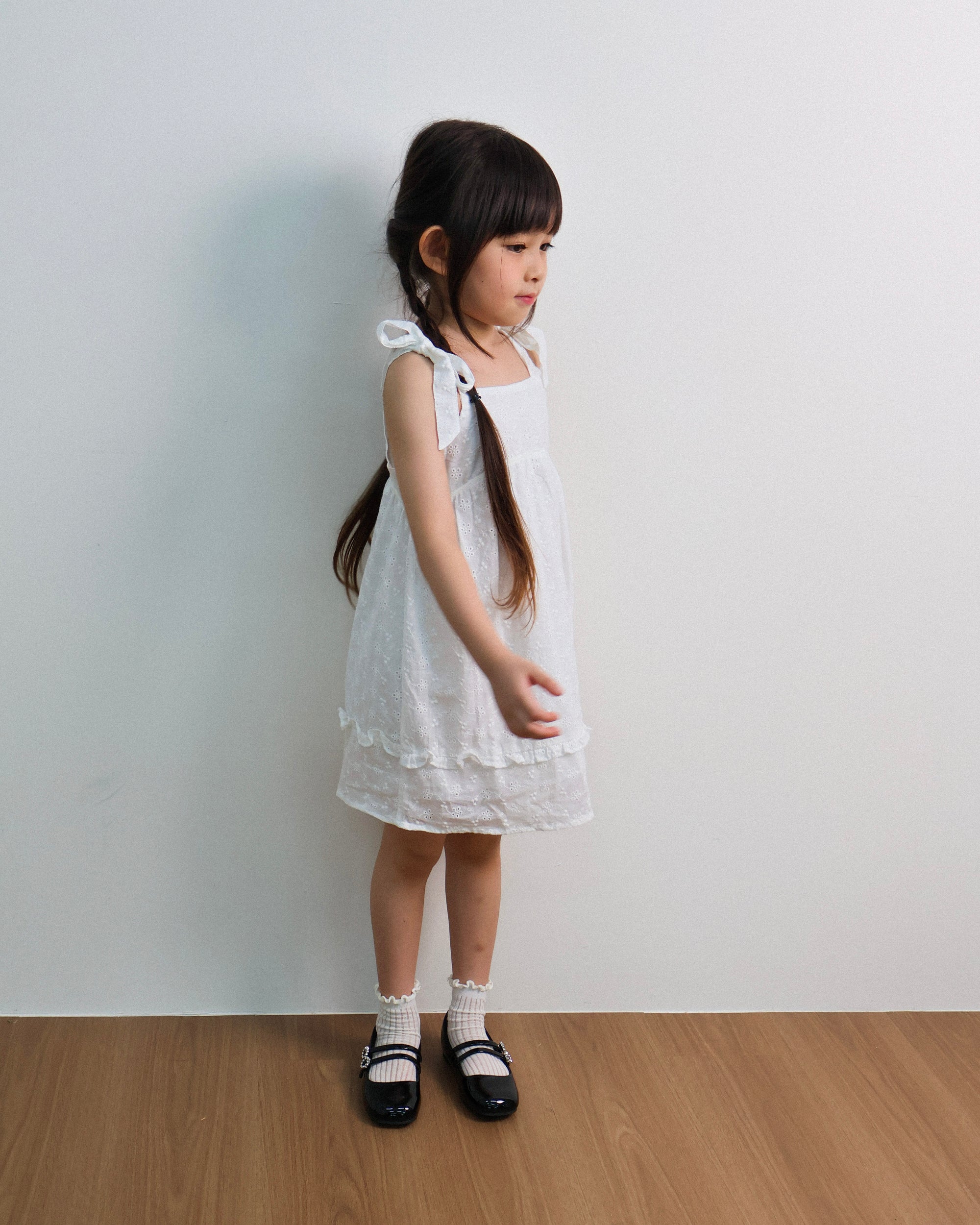 Ivory eyelet tie-strap dress