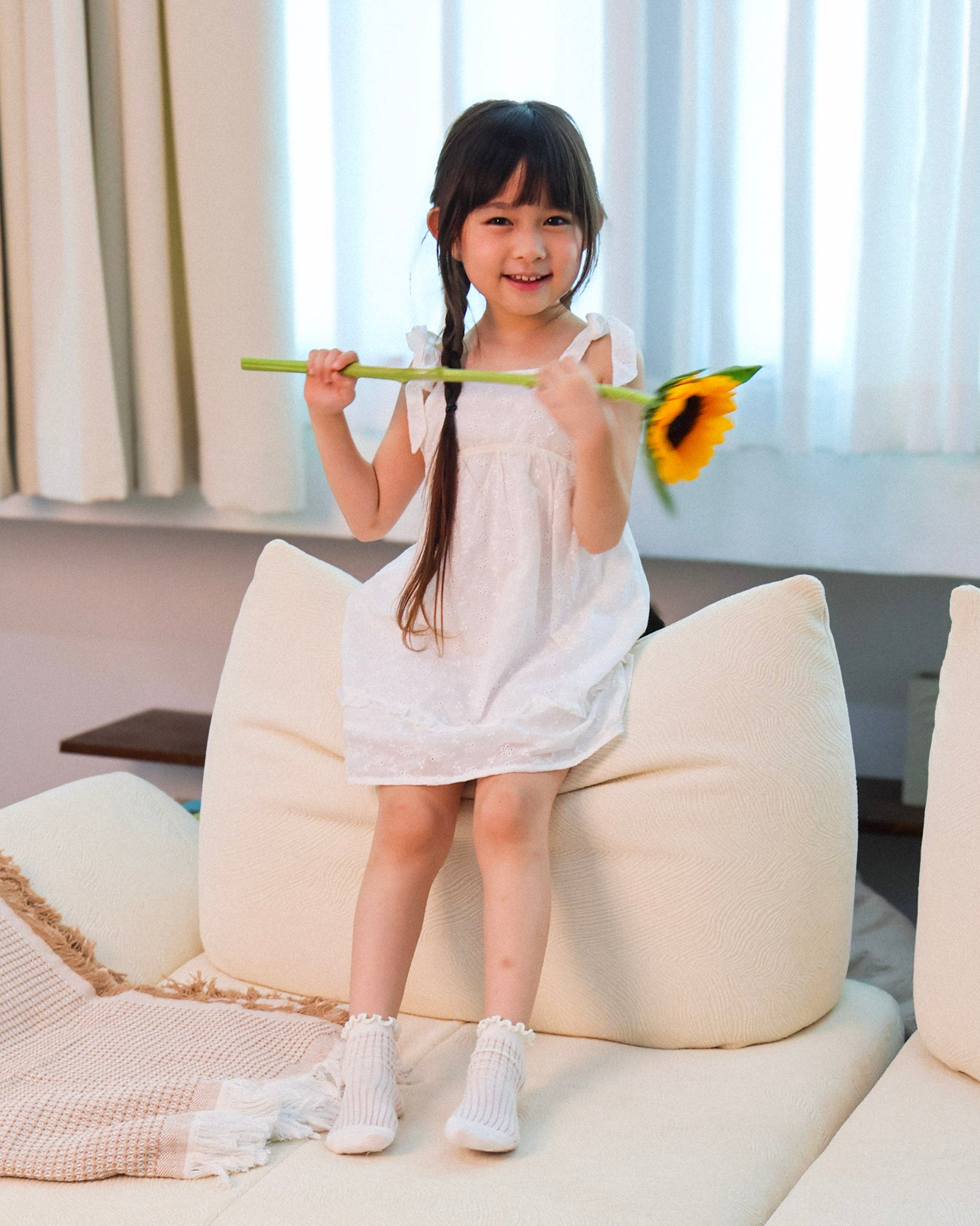 Ivory eyelet tie-strap dress