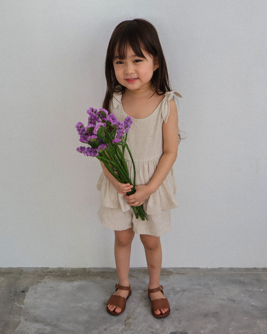 Sleeveless tie-strap set in oat