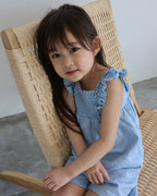 Smocked bodice ruffle-trim set in blue