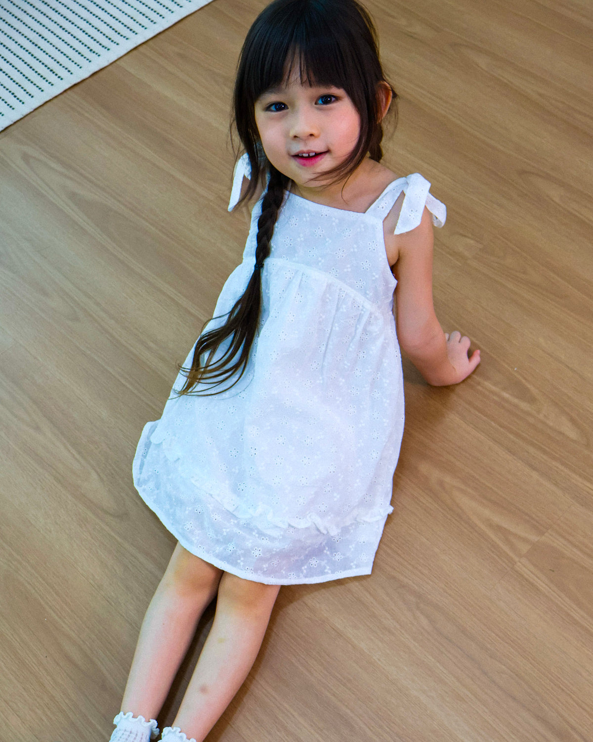 Ivory eyelet tie-strap dress