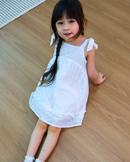 Ivory eyelet tie-strap dress