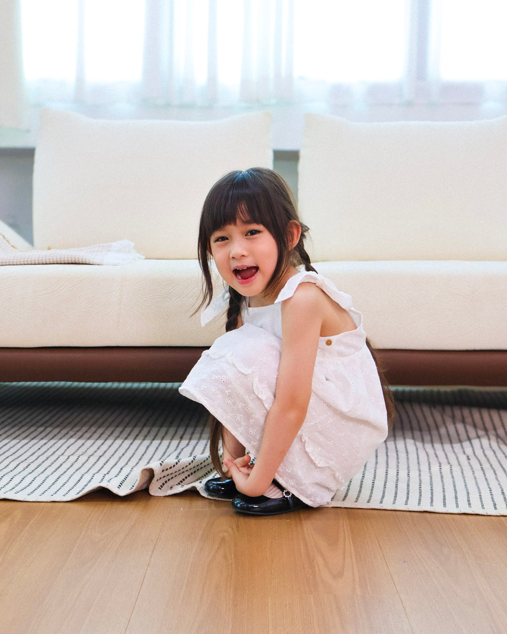 Ivory eyelet tie-strap dress