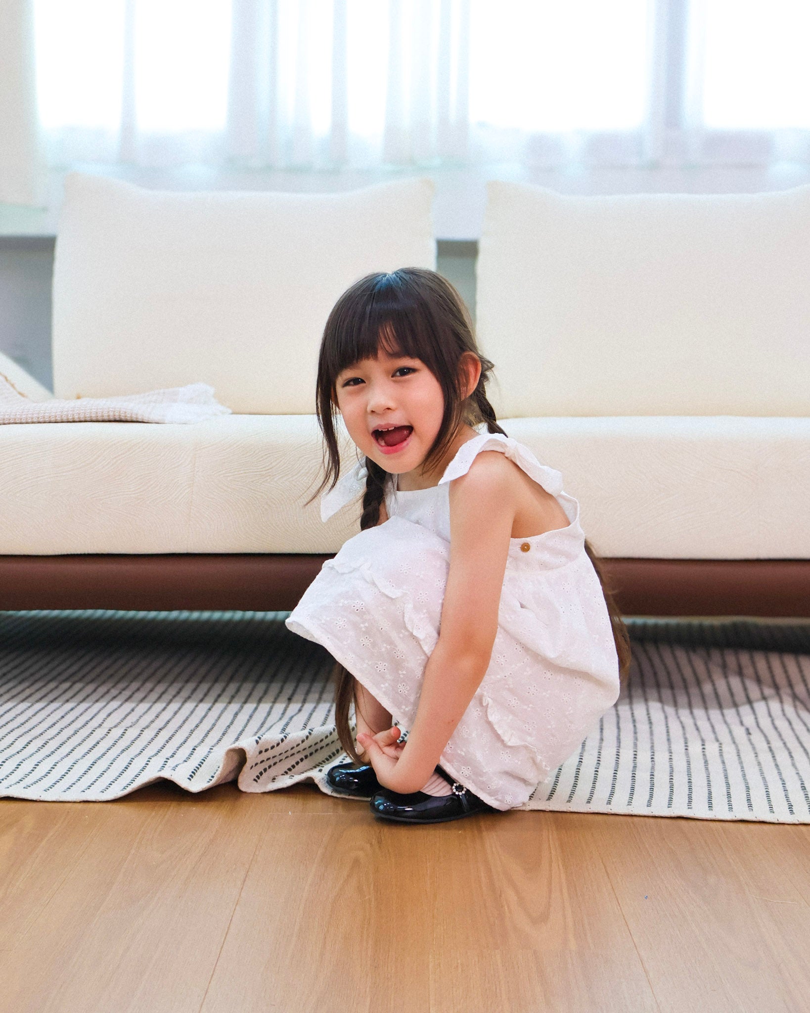 Ivory eyelet tie-strap dress