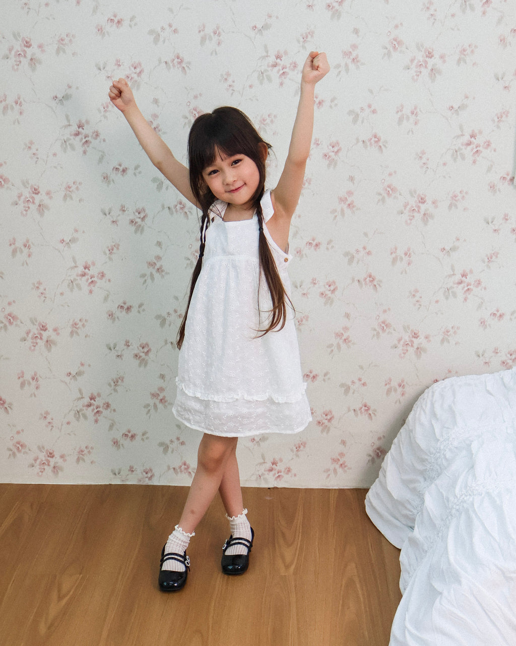 Ivory eyelet tie-strap dress