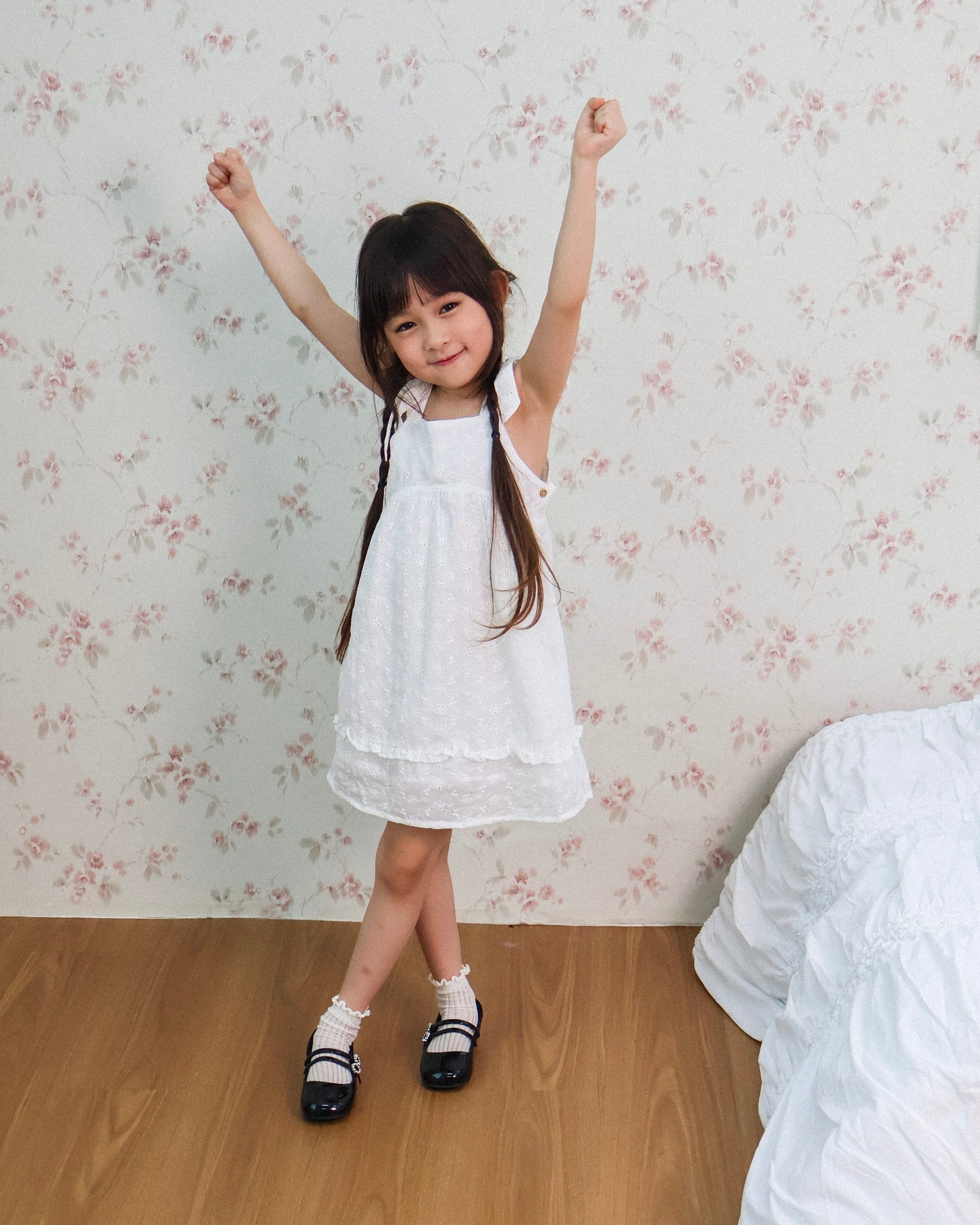 Ivory eyelet tie-strap dress