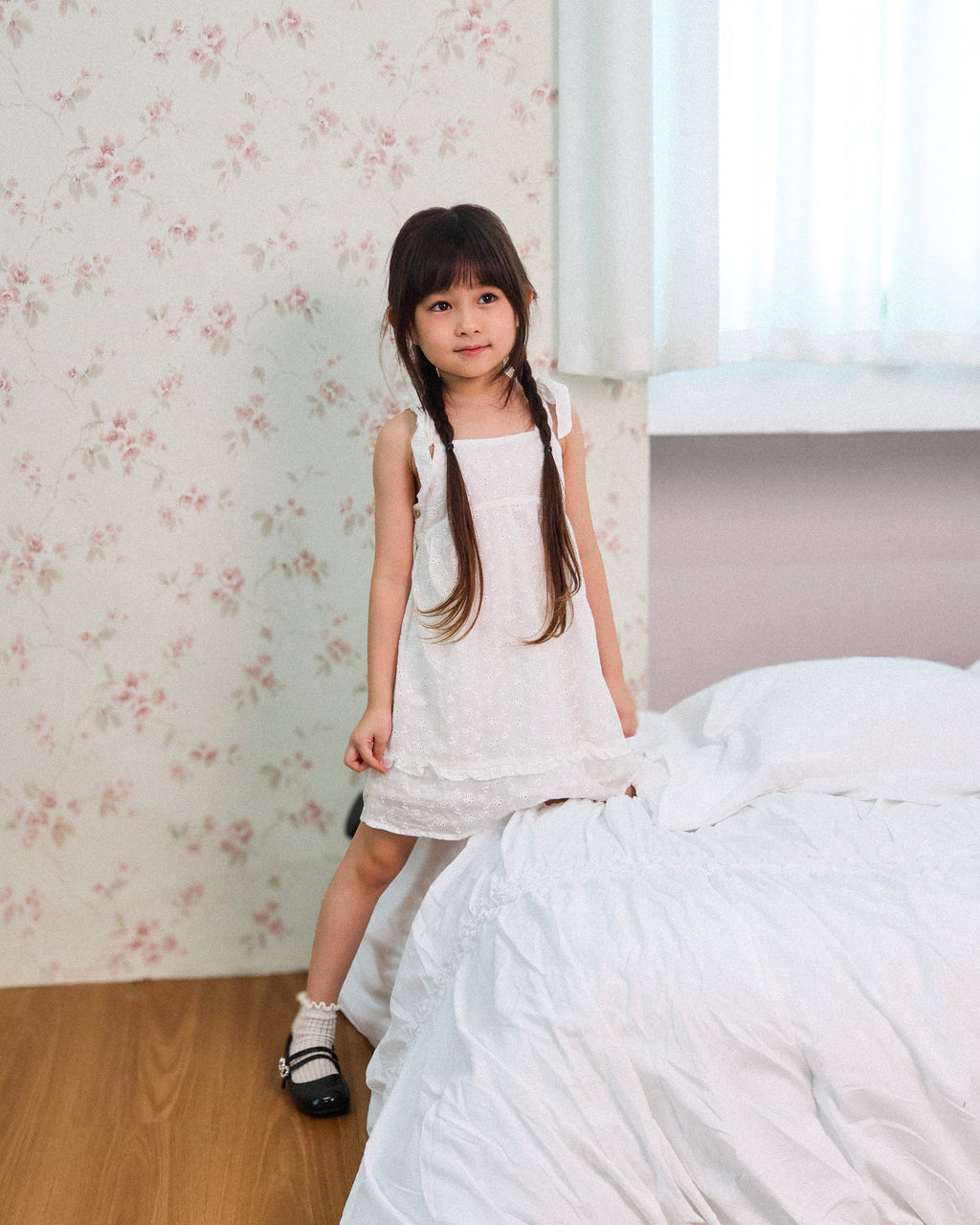 Ivory eyelet tie-strap dress