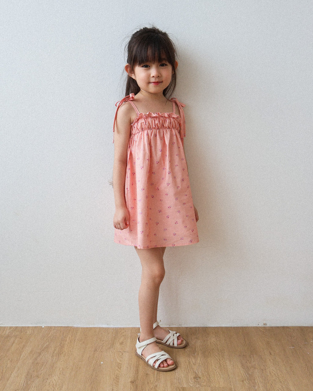 Tie-strap ruffle-neck dress in peach