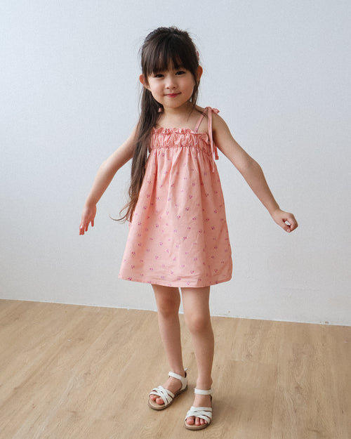 Tie-strap ruffle-neck dress in peach