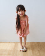 Tie-strap ruffle-neck dress in peach