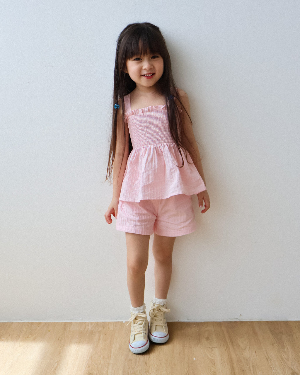 Pink smocked strap set