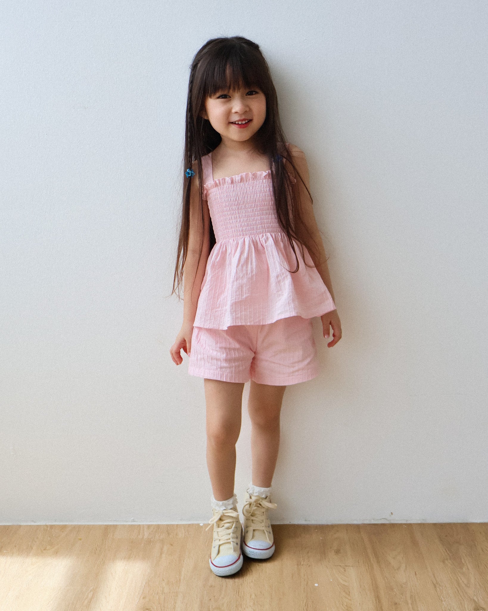 Pink smocked strap set