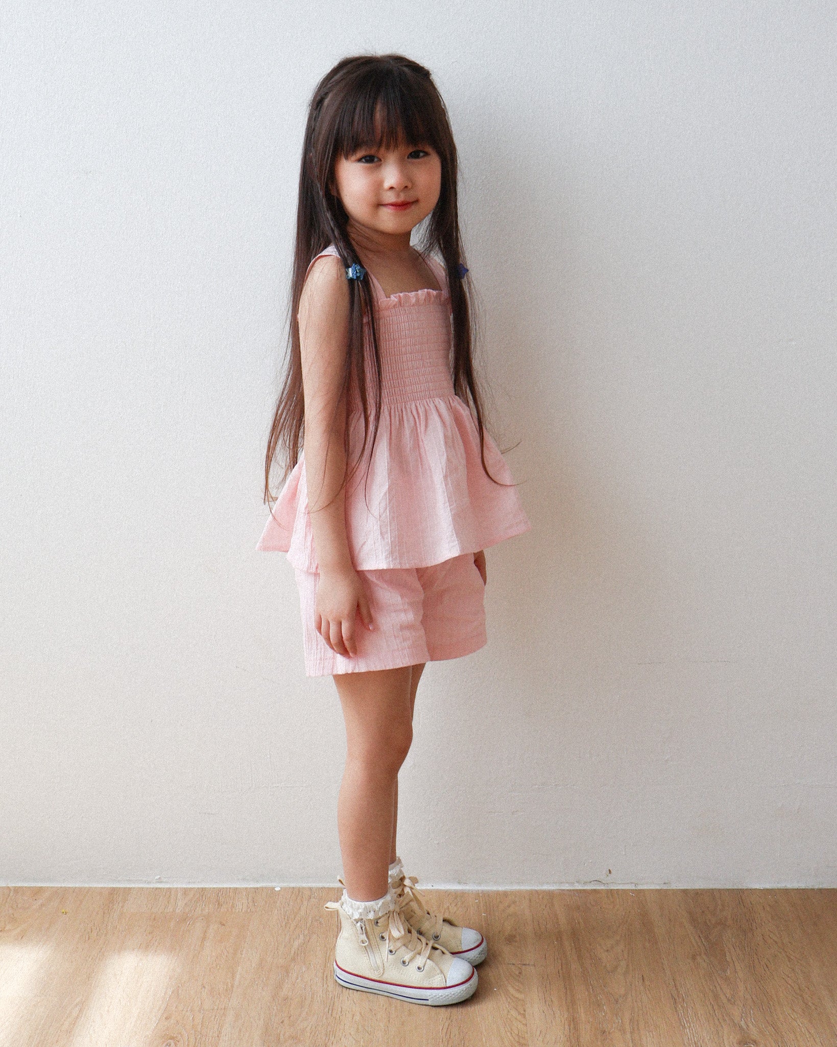 Pink smocked strap set