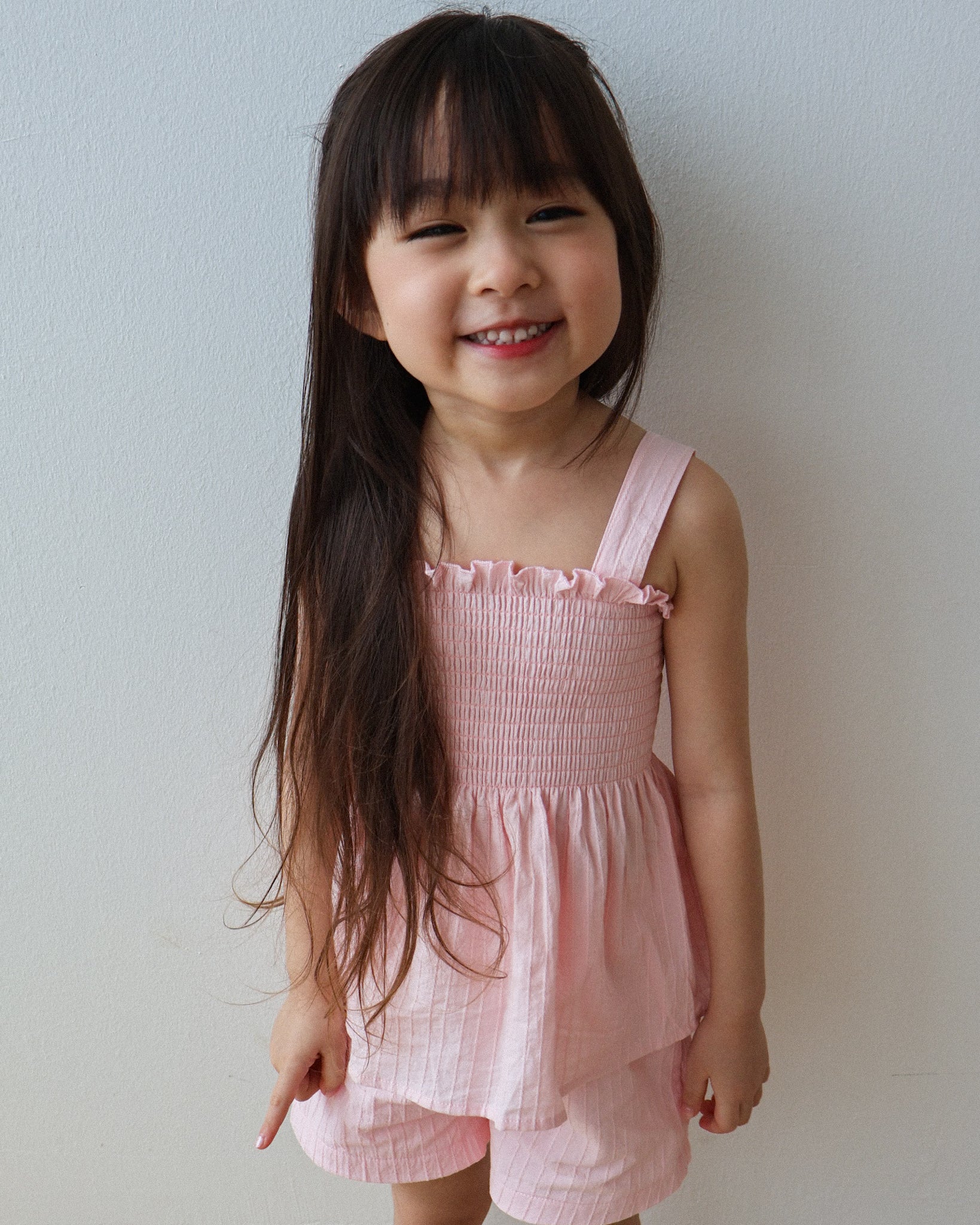 Pink smocked strap set