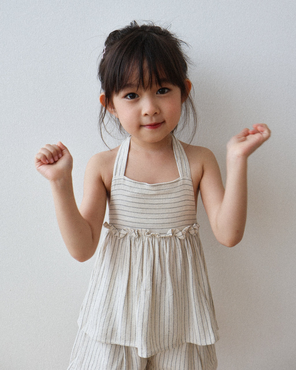 Cream pinstripe halter set