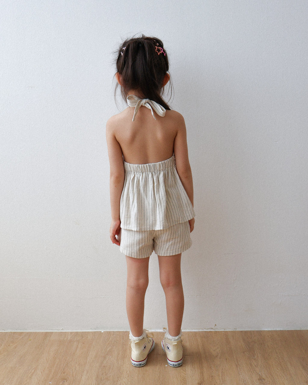 Cream pinstripe halter set