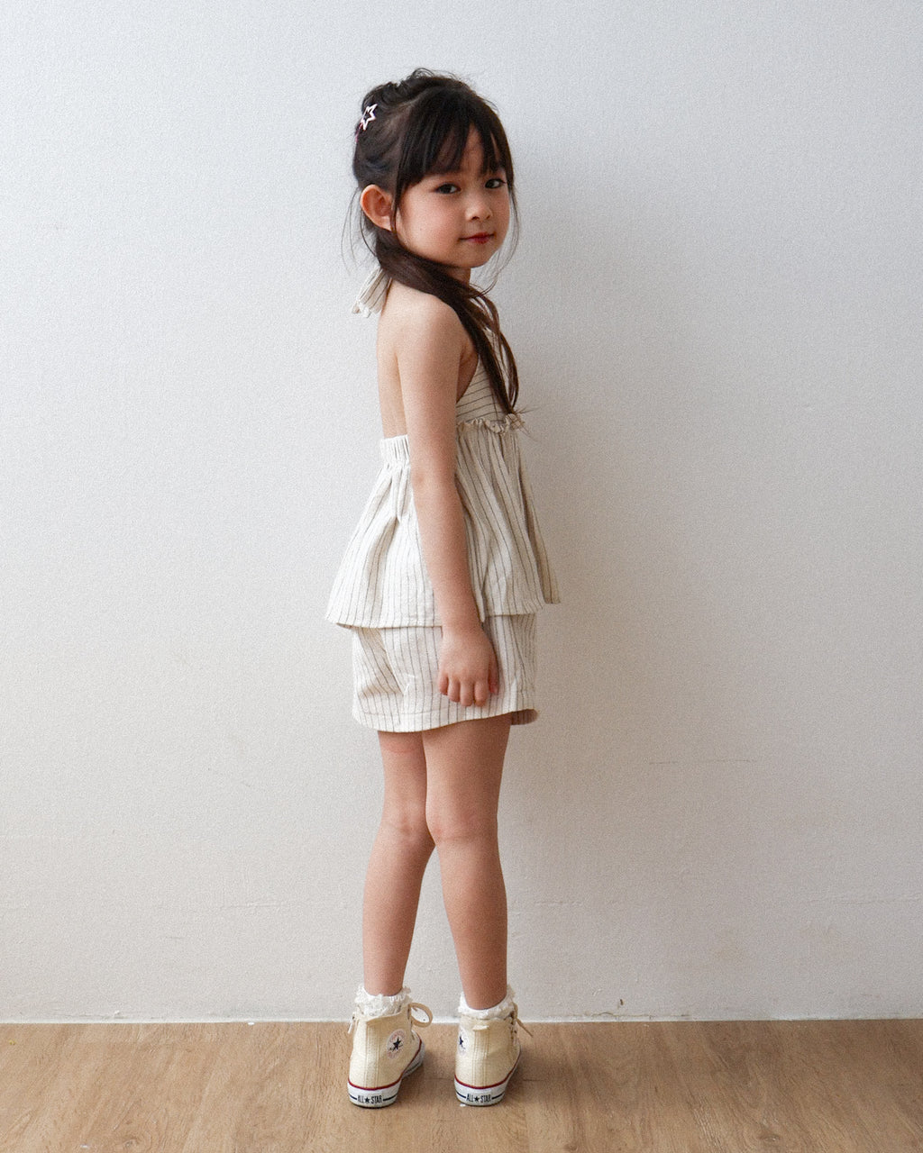 Cream pinstripe halter set
