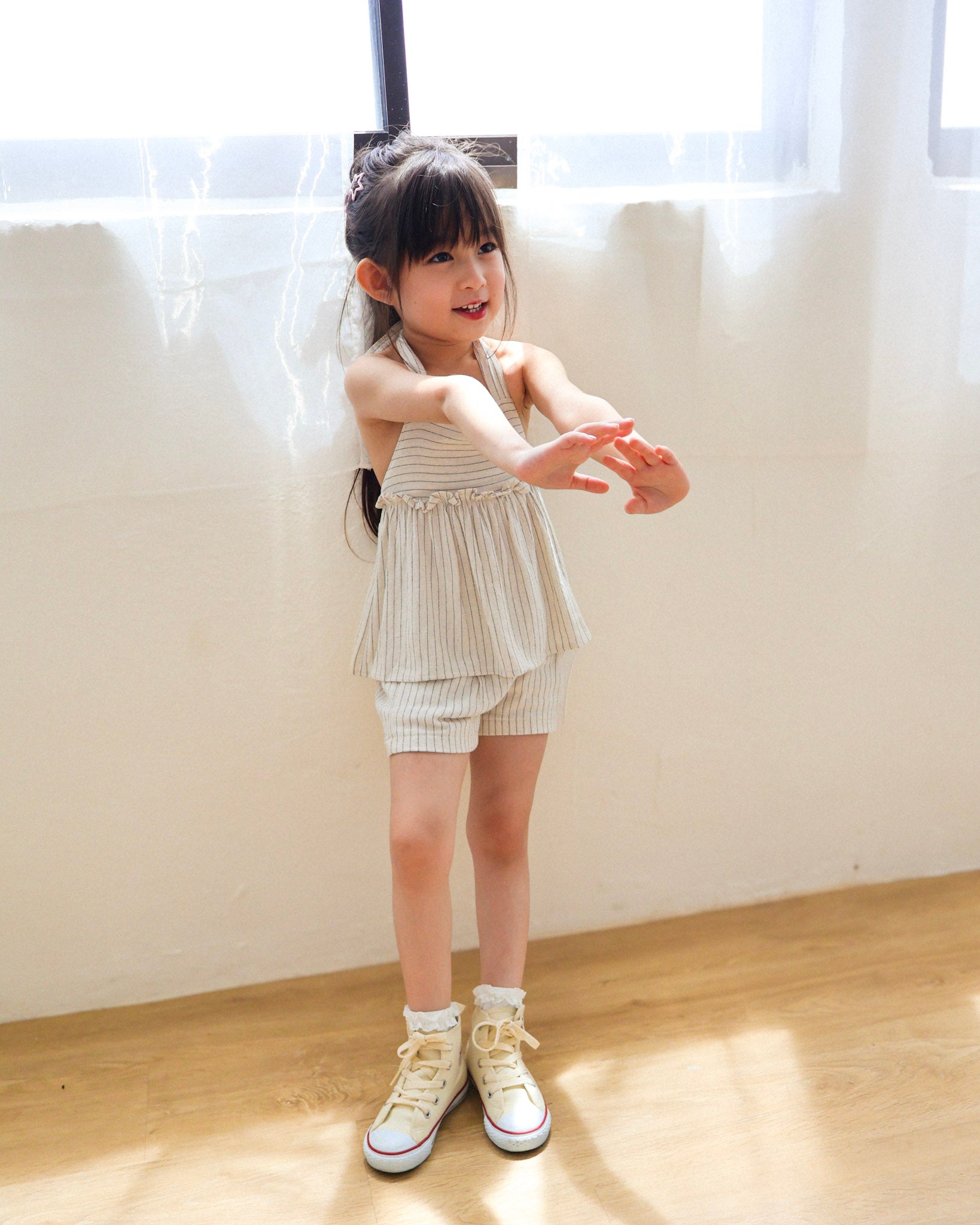 Cream pinstripe halter set