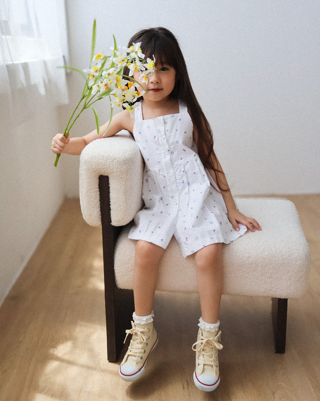 Button-front dress in ivory ditsy