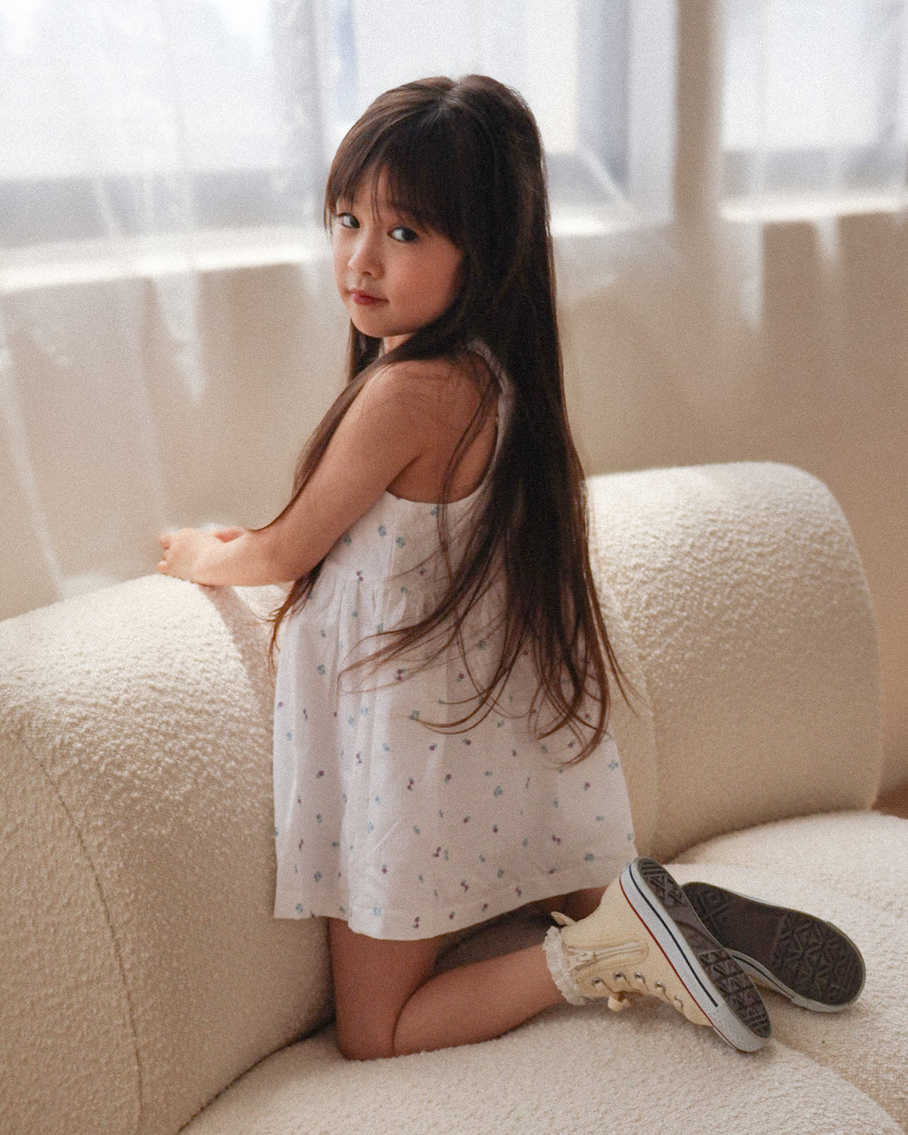 Button-front dress in ivory ditsy