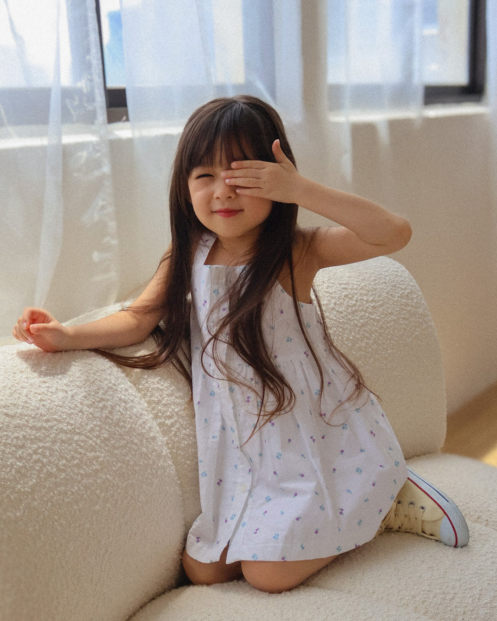 Button-front dress in ivory ditsy