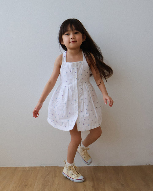 Button-front dress in ivory ditsy