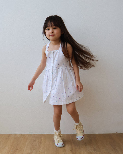 Button-front dress in ivory ditsy