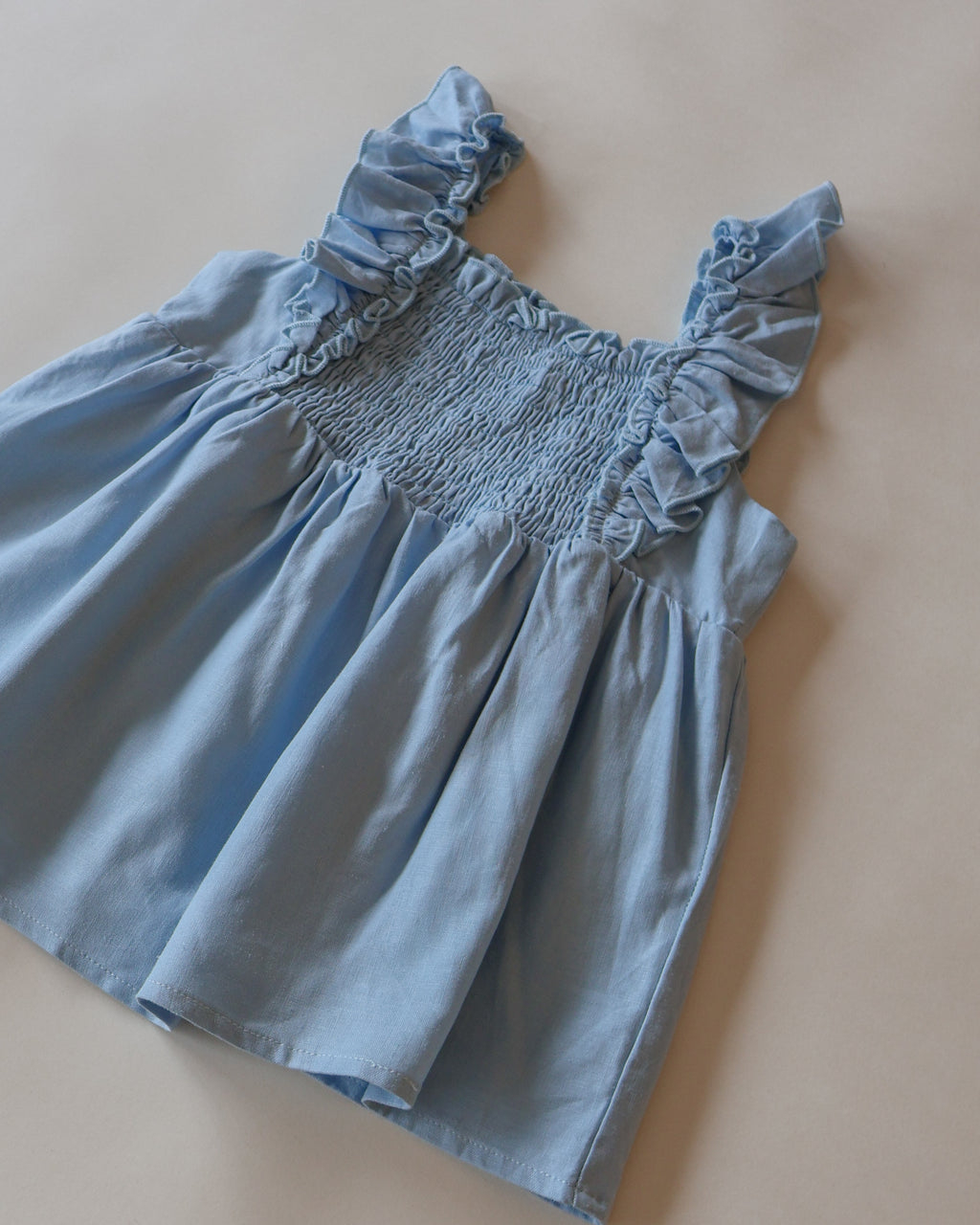 Smocked bodice ruffle-trim set in blue