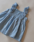 Smocked bodice ruffle-trim set in blue