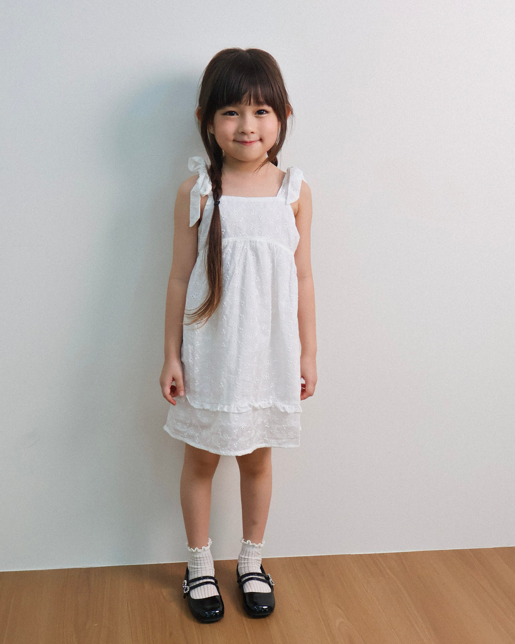 Ivory eyelet tie-strap dress