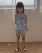 Smocked bodice ruffle-trim set in blue